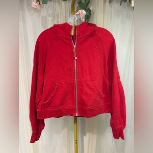 Lululemon Red Cropped Zip Hoodie Oversized Scuba Style M/L Athleisure
